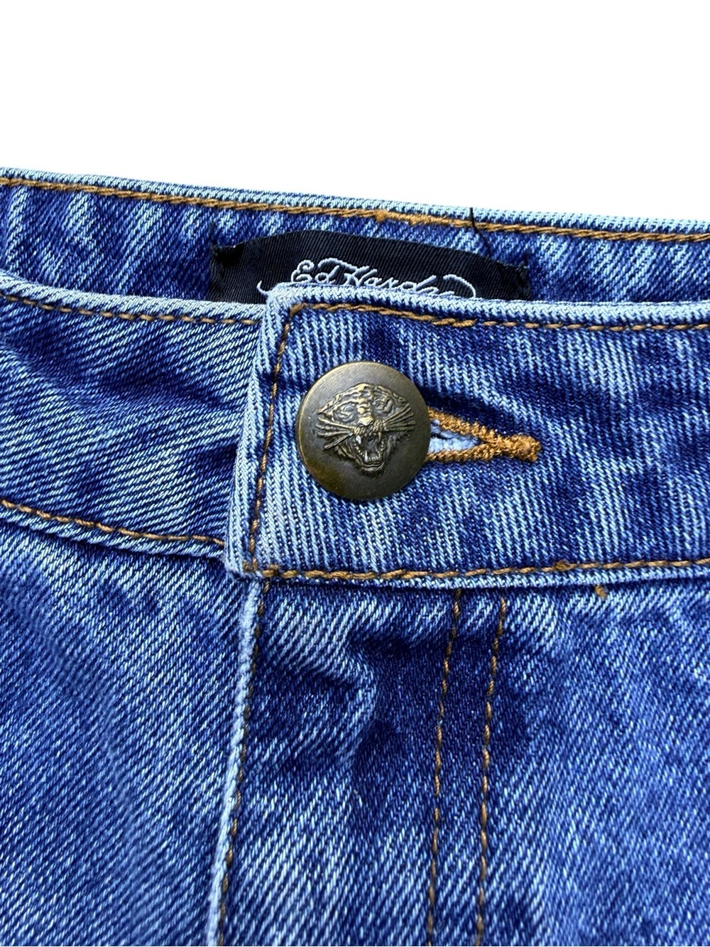 Ed Hardy Denim Shorts Large Y2K Skull Tattoo Low Rise Cutoffs - Picture 9 of 11